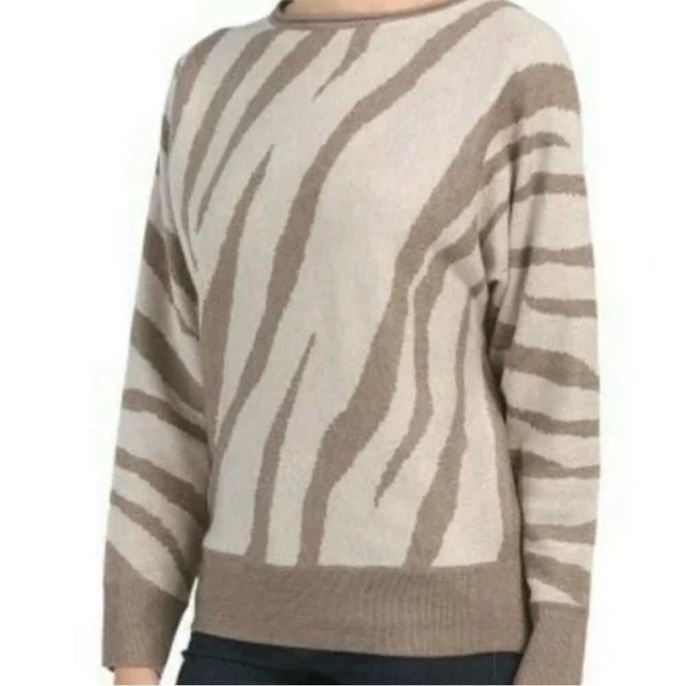 Tahari Wool Blend Tan/Oatmeal Zebra Striped Sweater Sz S